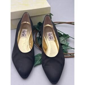 Peter Fox Vintage Black Satin Pointed Toe Heels Size 9